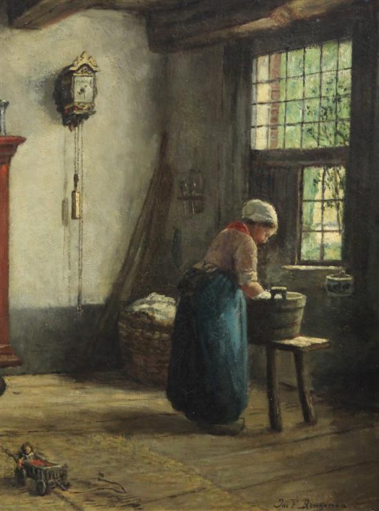 Jacobus Franciscus Brugman (1830-1898) Interior with maid, 15.5 x 12in.